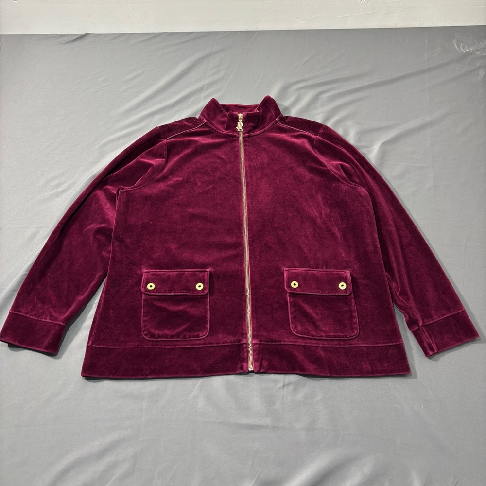 Women’s ‘Lauren’ Ralph Lauren Y2K Velour Zip Up Jacket w/ Gold Buttons; Size 2X
